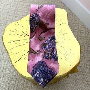 Zylos George Machado Men’s Tie. 100% Silk. Mauve Base w/ Brown & Purple Paisley